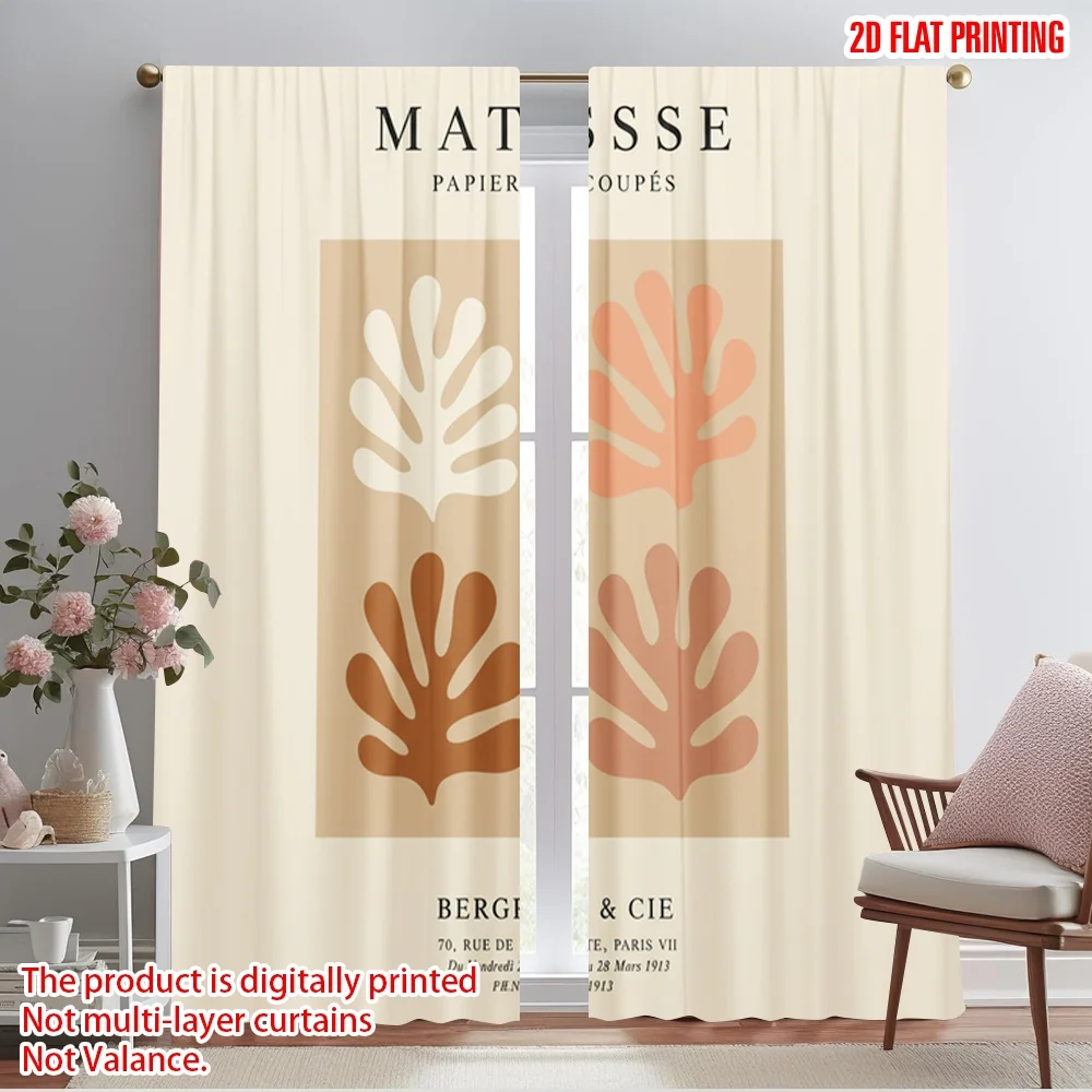 

2pcs 2D flat printing Curtains Matisse cutout leaf print 100% Polyester Fabric Without Electricity Festive Holiday Use for