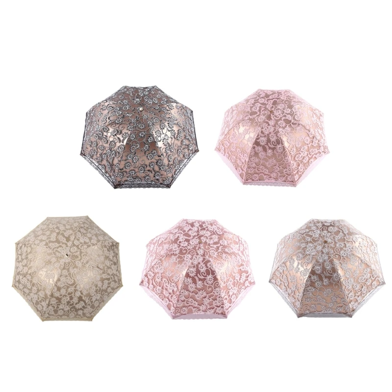 

Luxury Flower Umbrella Rain Women 3 Folding Double Layer Lace Up Parasol