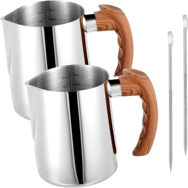 

ABKY-Espresso Milk Frothing Pitcher 20Oz(600Ml) Stainless Steel With Anti-Scald Handle For Cappuccino For Coffee Machines