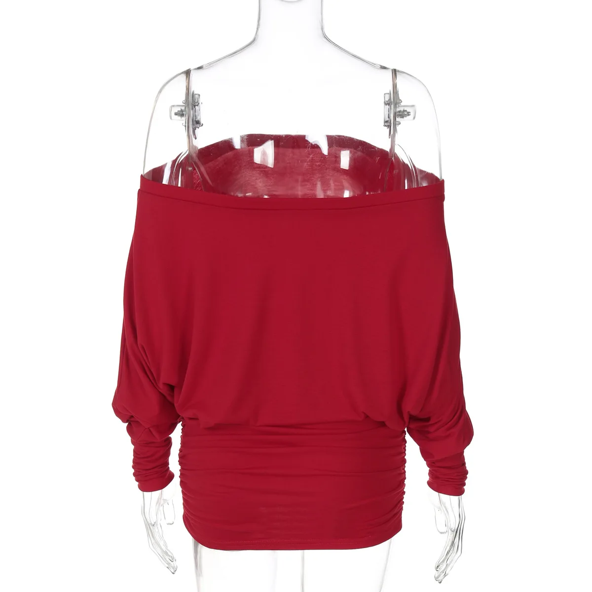 Mini abito aderente aderente con volant solido autunnale da donna Sexy scollo a barchetta con spalle scoperte Manica lunga a pipistrello Hipster Night Clubwear