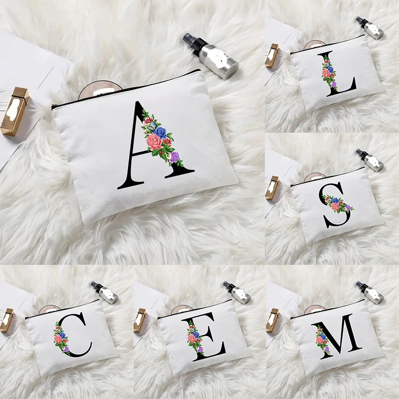 

Floral Alphabet 26 Letters Women Makeup Bag Monogram Cosmetic Case Wedding Gift for Bridesmaid Teacher Pencil Case School Pursh