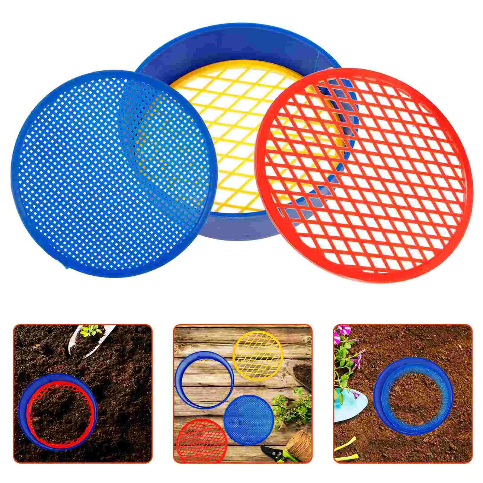 Soil Sieve Rocks Sifters Plastic Sifting Pan Tool for Garden Gardening Mesh Planting Home