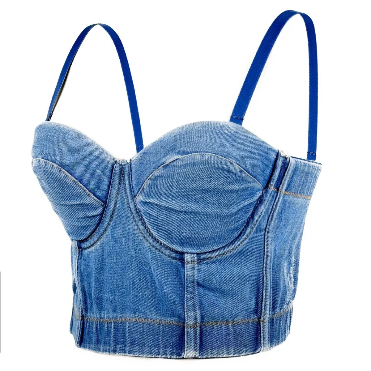 

customized women's adult denim camisole underwear fishbone top versatile nightclub strapless corset bra rave accessories costume