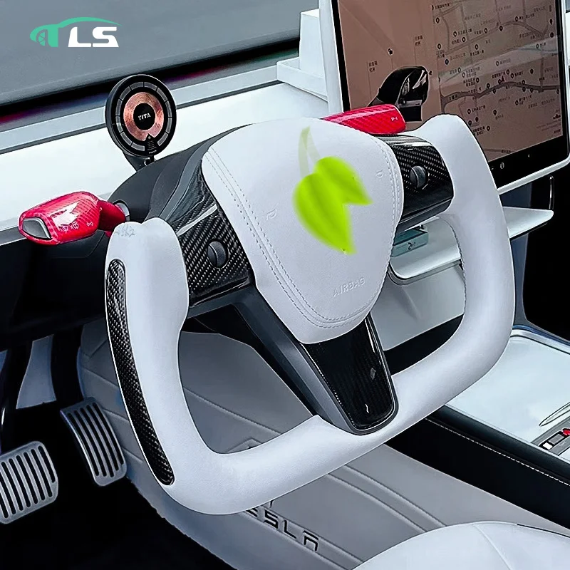 TLS Type D and Yoke Steering Wheel Matte Carbon Fiber Brand Heated Car Flat Bottom Leather Model 3 Y X S Sports