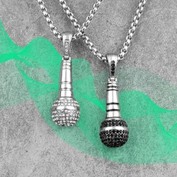 Host Singer Microphone Long Men Necklace Pendant Chain Punk for Boyfriend Male Stainless Steel Jewelry Creativity Gift Wholesale