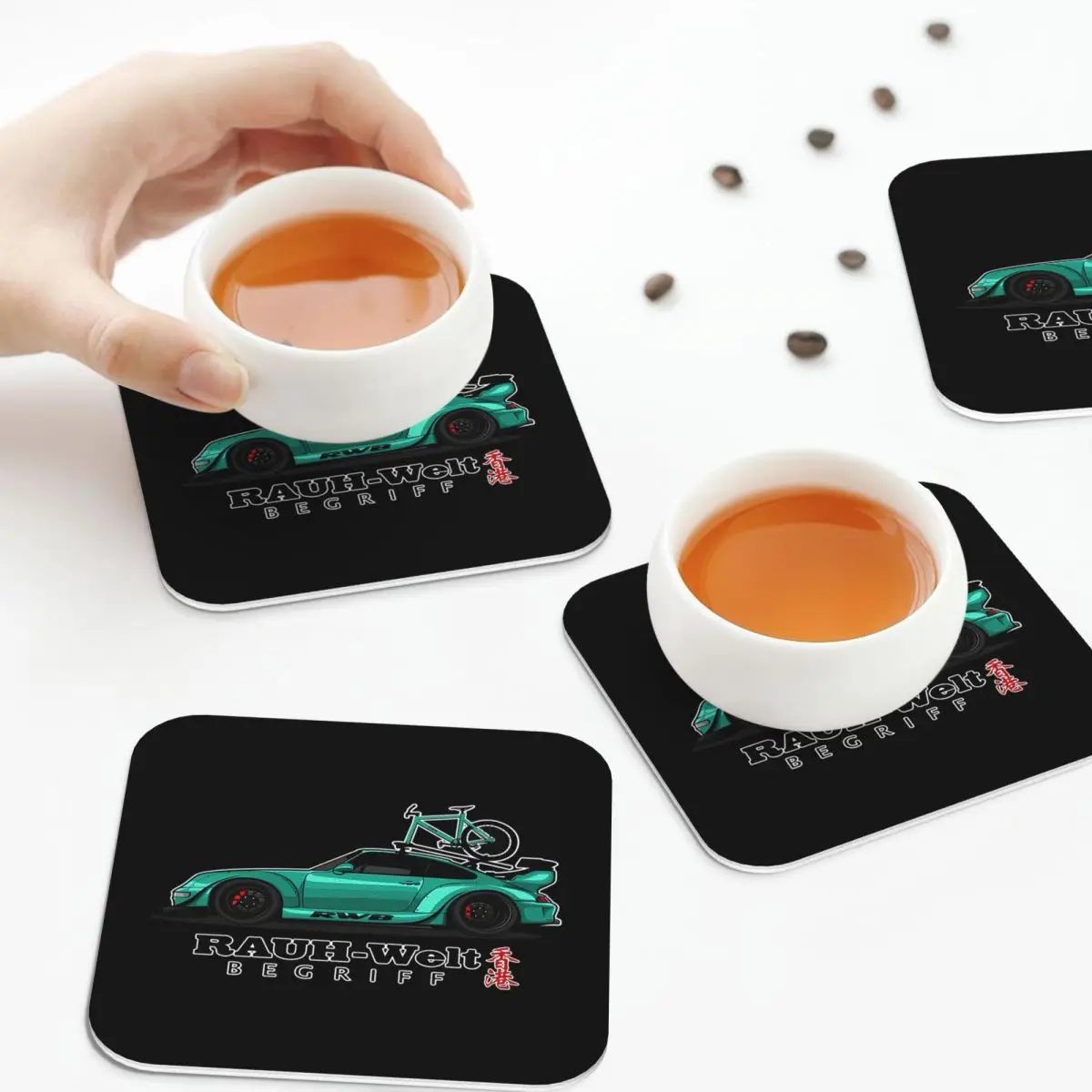 

Rwb 911 With Bike Roof (Tosca) Coasters Leather Placemats Waterproof Insulation Coffee Mats Home Kitchen Dining Pads Set of 4