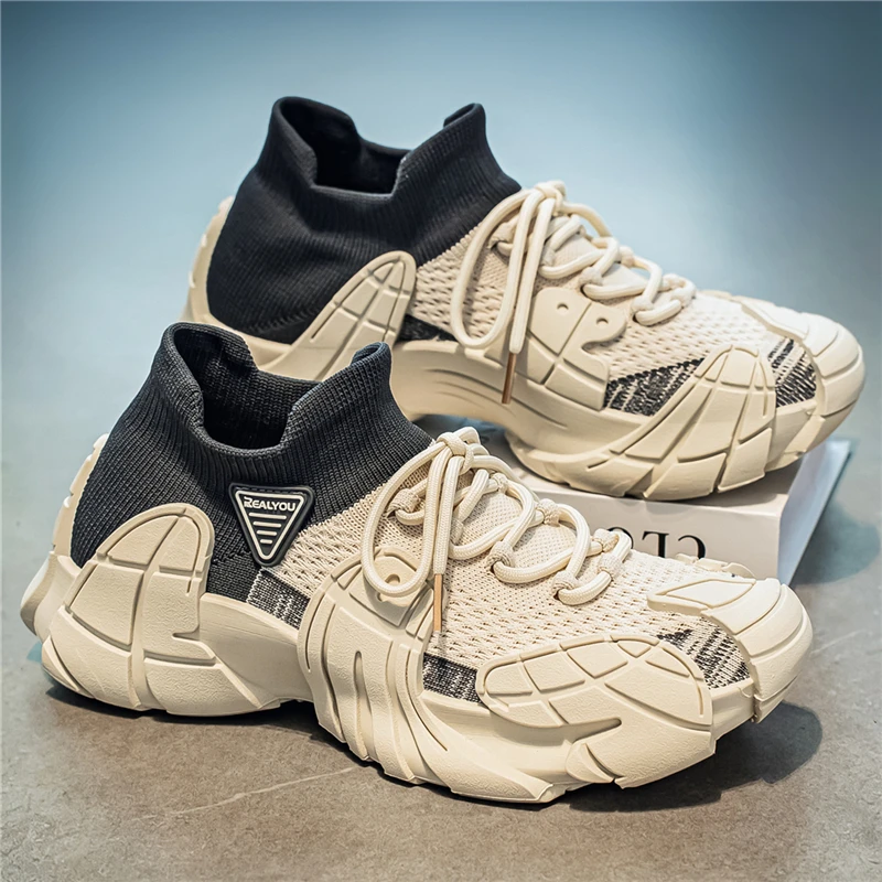 

Men's Sock Knit Chunky Platform Sneakers Breathable Thick Sole Casual Shoes Shock Absorbing Streetwear Outdoor Sports Trainers