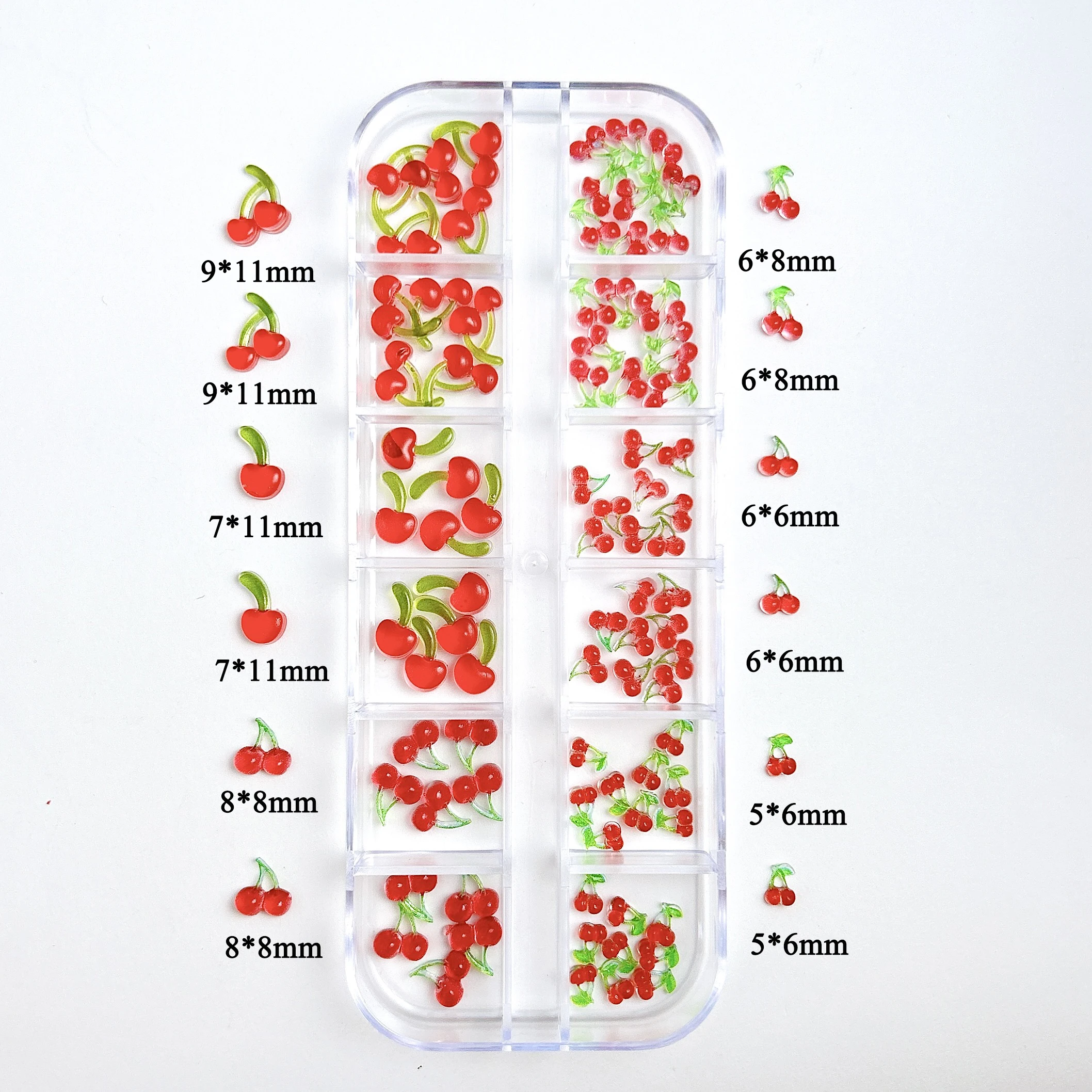 1Box Creative Simulated Resin Cherry Series Nail Charms Kawaii Dark Red Double Cherry Nail Art Decorations DIY Hairpin Nail Sets