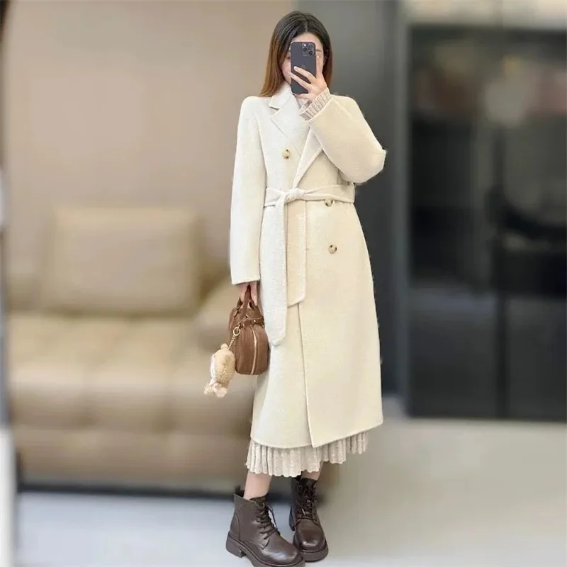 Korean Style Hepburn Medium Length Outerwear for Women Woolen Coat Women's Autumn Winter Knee-Length Overcoat