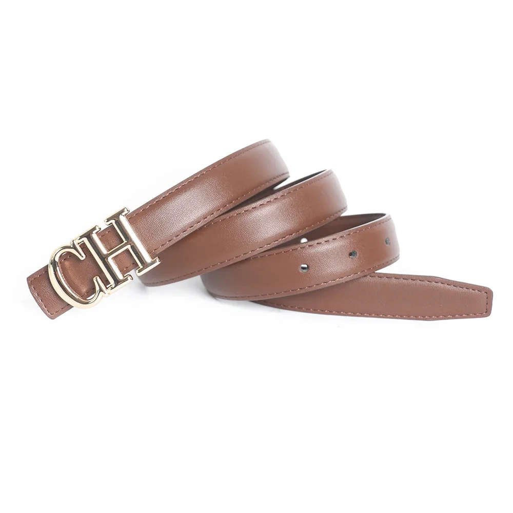 Narrow Cowhide Luxury Designer Brand Letter Belt High Quality Women Genuine Real Leather Dress Strap for Jeans Waistband 2.3cm