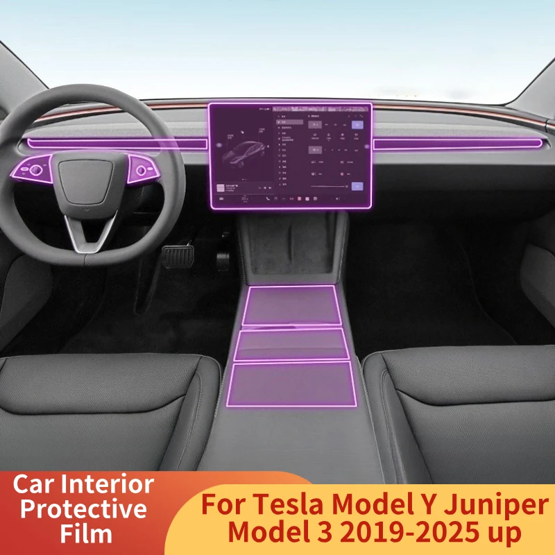 

Защитная пленка из ТПУ для Tesla Model 3 Y Juniper 19-25, прозрачная пленка с центральным управлением переключением передач, накладка на руль