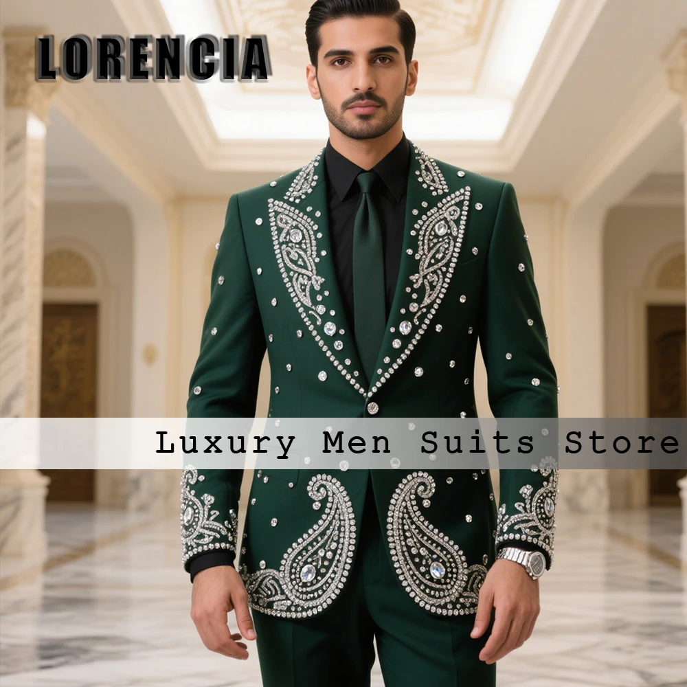 

Exquisite Crystal Suits for Male 2 Pieces Men Prom Tuxedos 2025 Evening Party Outfits Customized Blazer Pants roupas masculinas