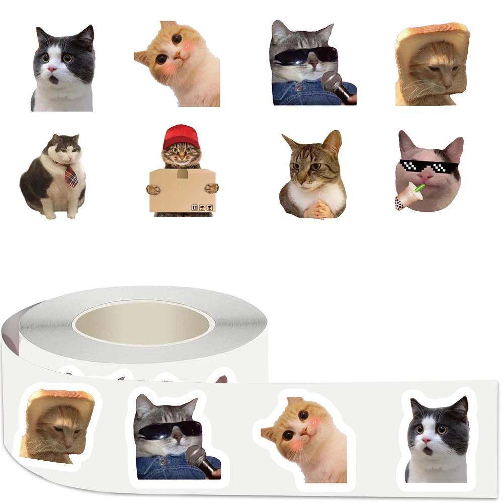 500 pz/rotolo divertenti espressioni gatto rotolo adesivi decorativi custodie per telefoni fai da te, tazza d'acqua, chitarre, decalcomania regalo impermeabile creativa