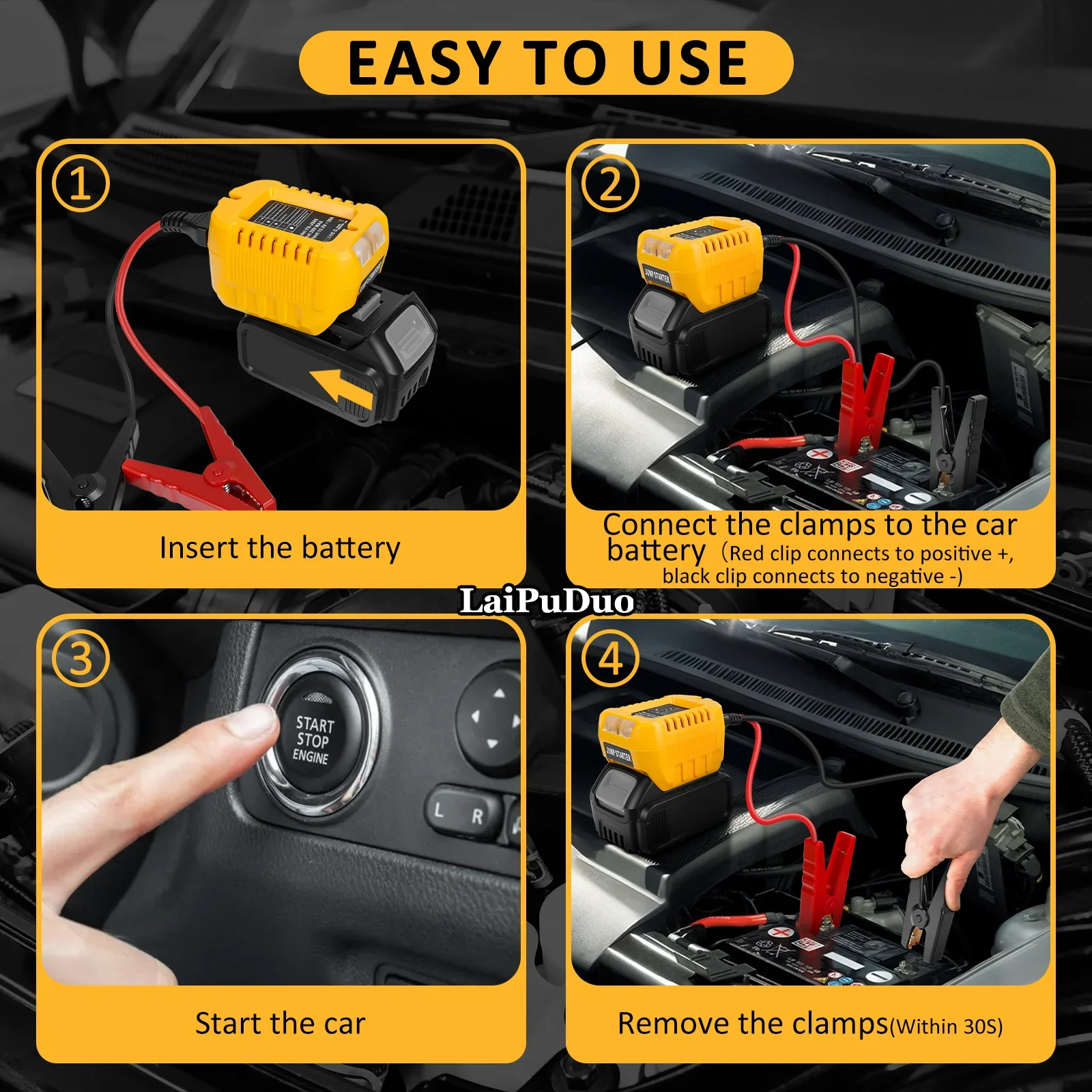 Car Jump Starter For Dewalt 20V Battery 100A Peak Emergency Starter Booster Power Tool Battery For 12V Vehicle view 2