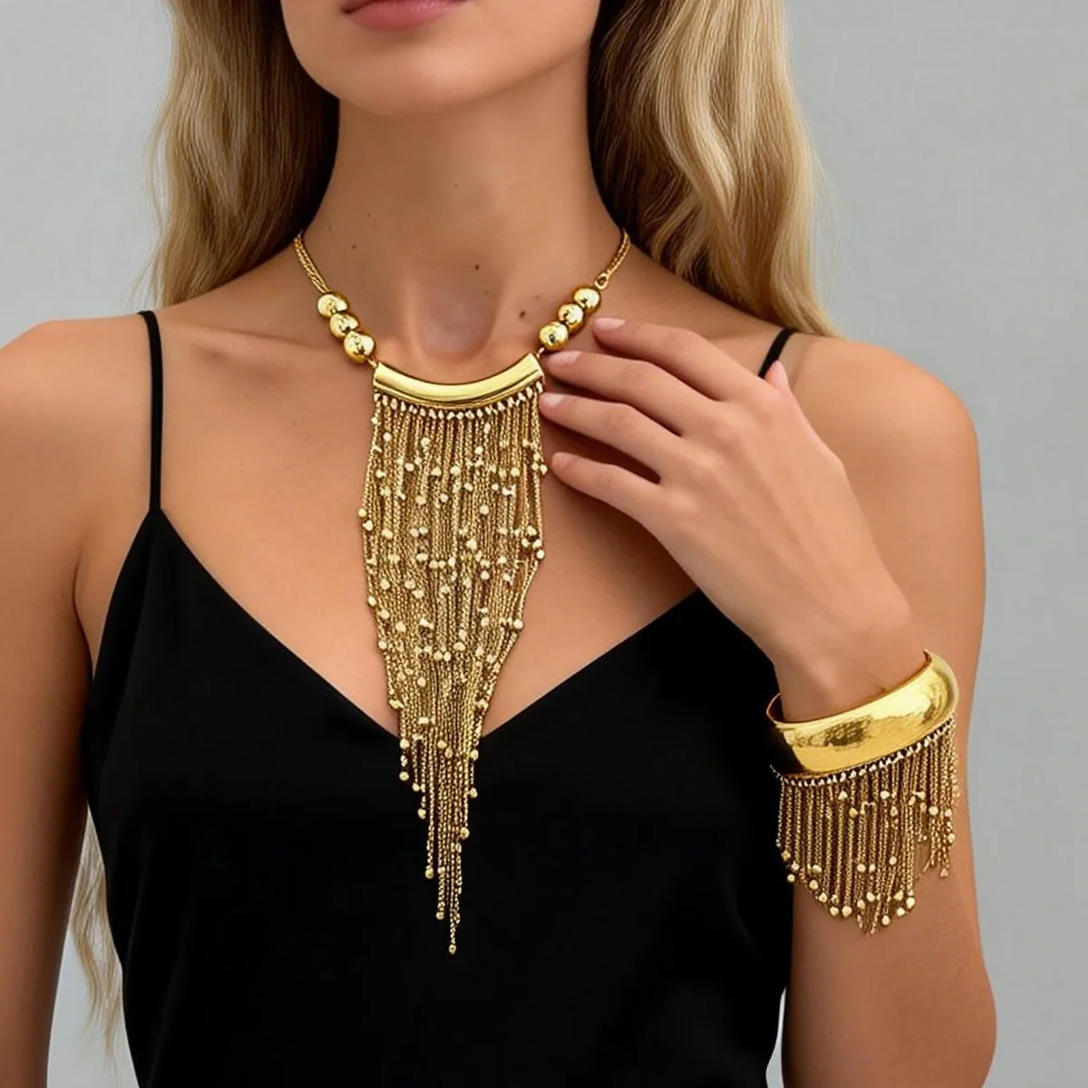 High Quality Beaded Tassel Necklace Waterfall Layered Chain for Women Creative Everyday Versatile Jewelry Simple Chains