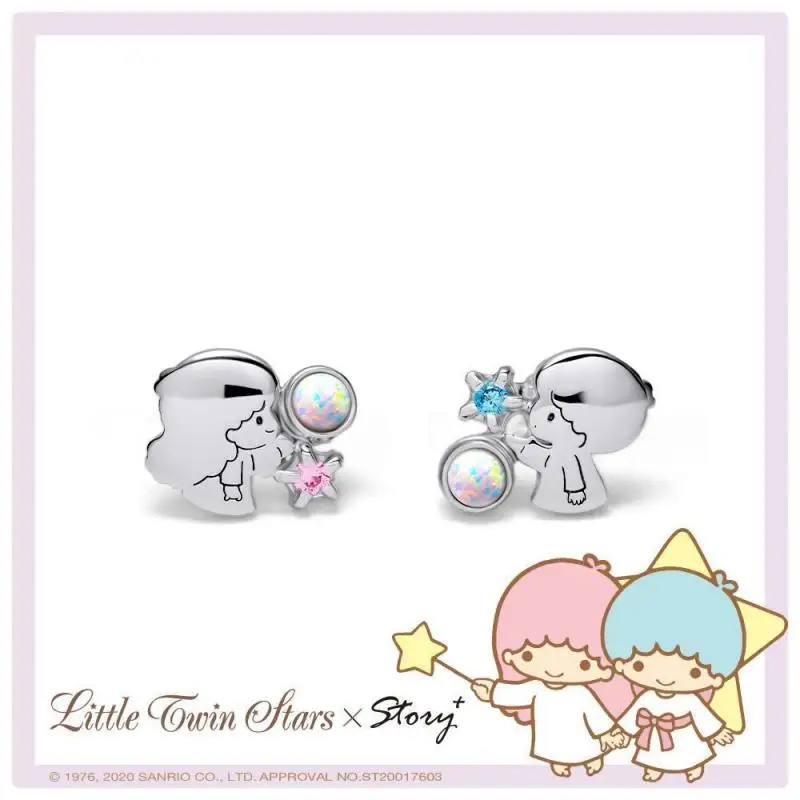 Sanrio-pendientes de plata de ley con forma de estrella gemela para niña, aretes Kawaii, adorno, regalo de Navidad para novia, novedad