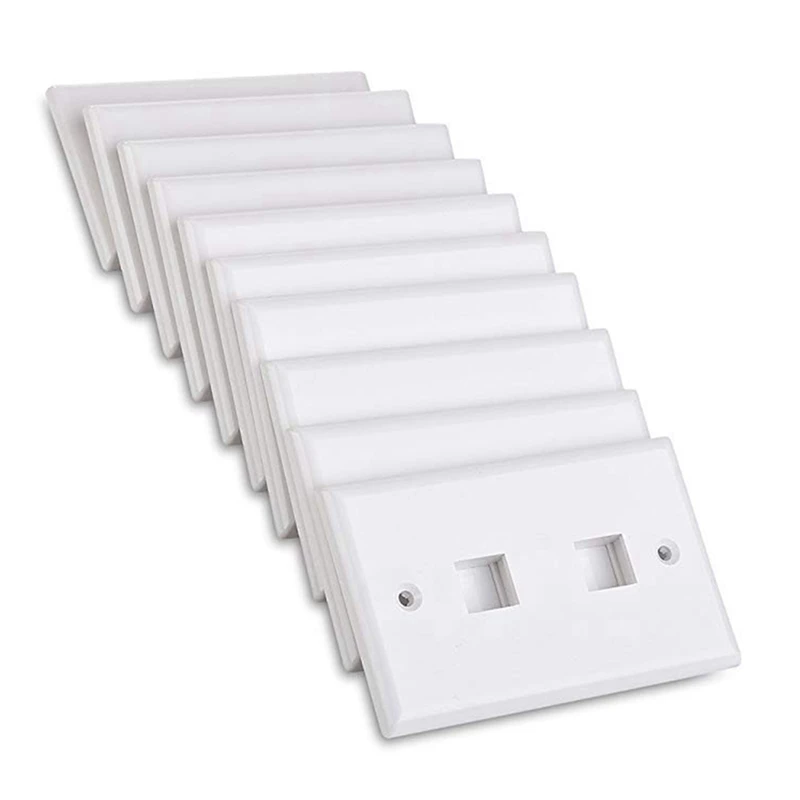 10-Pack Low Profile 2-Port Keystone Jack Wall Plate In White