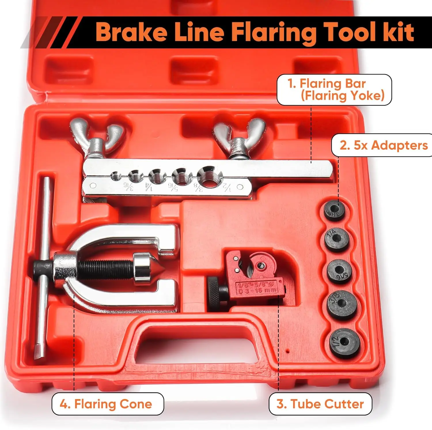Flaring Tool Kit-Double Single Tubing Flaring Tool Repair Kit with Tube Cutter and 5 Adapters Compatible with Copper
