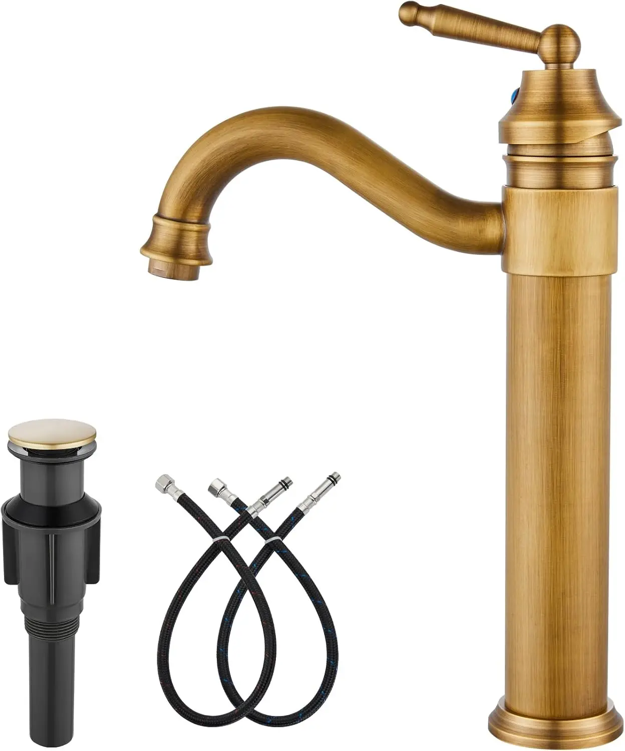 

Bathroom Vessel Sink Faucet Single Handle Brass Long Reach Bathroom Faucet 1 Hole Deck Mounted Mixer Tap with Pop Up Dr