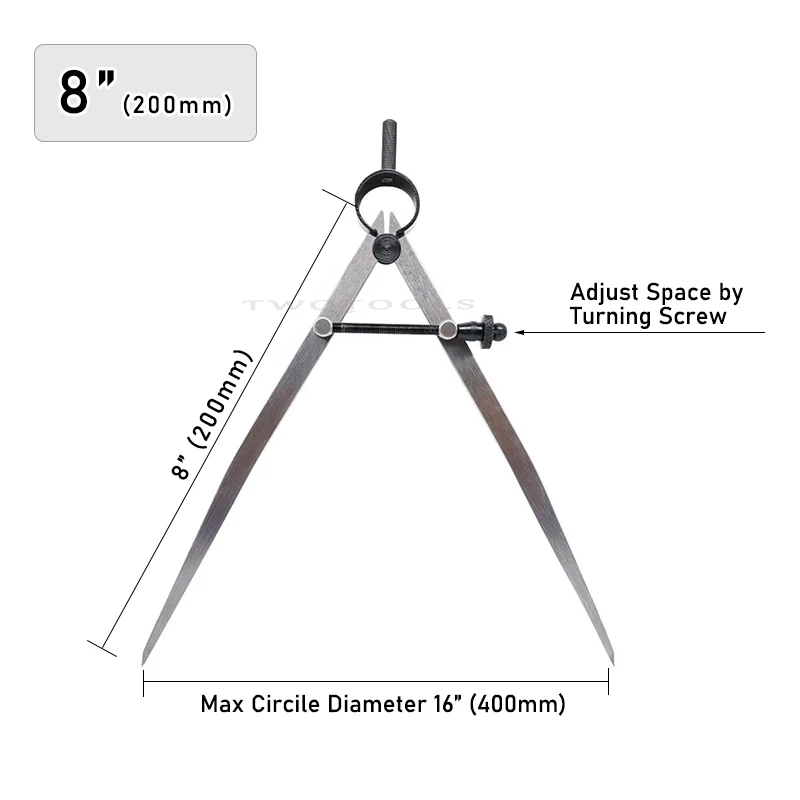 8 Inch Adjustable Divider Leather Compass Lockable Metal Spring Caliper Gauge Woodworking Metalworking Machinist Marking Scribe