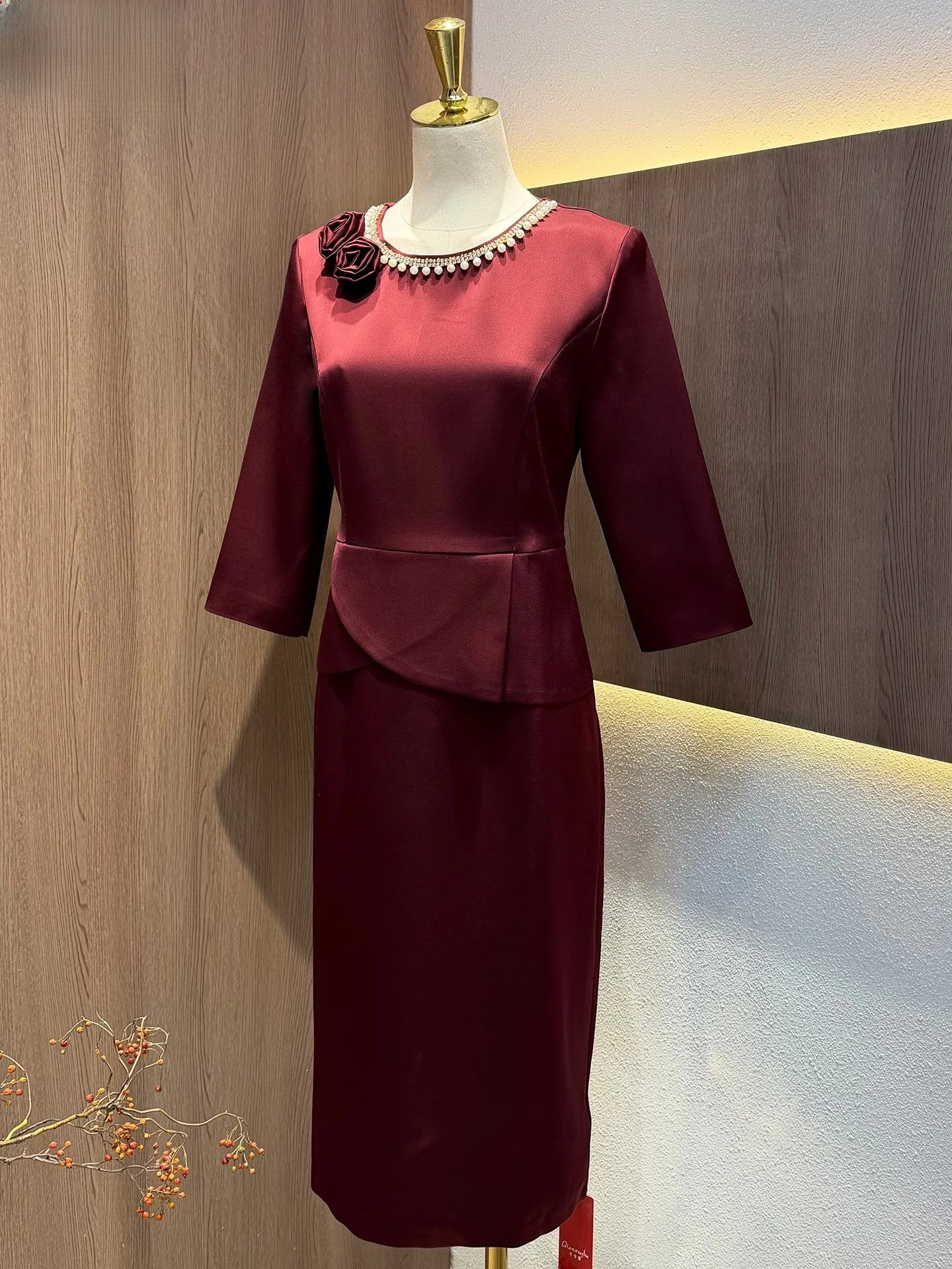 

Ele Purple Red Wedding Dr Satin Fabric Formal Evening Gown for Mother of the Bride High-End Luxury Mid-Length Skirt