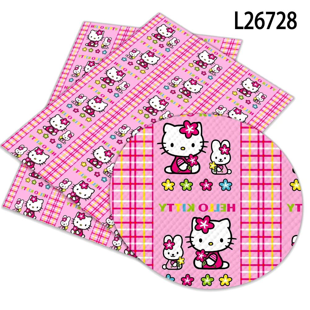 Cartoon Sanrio Hello Kitty różowy krzyż wzór nadrukowany syntetyczna skóra prześcieradło do kolczyków torby Crocs DIY dekoracja 30*22cm