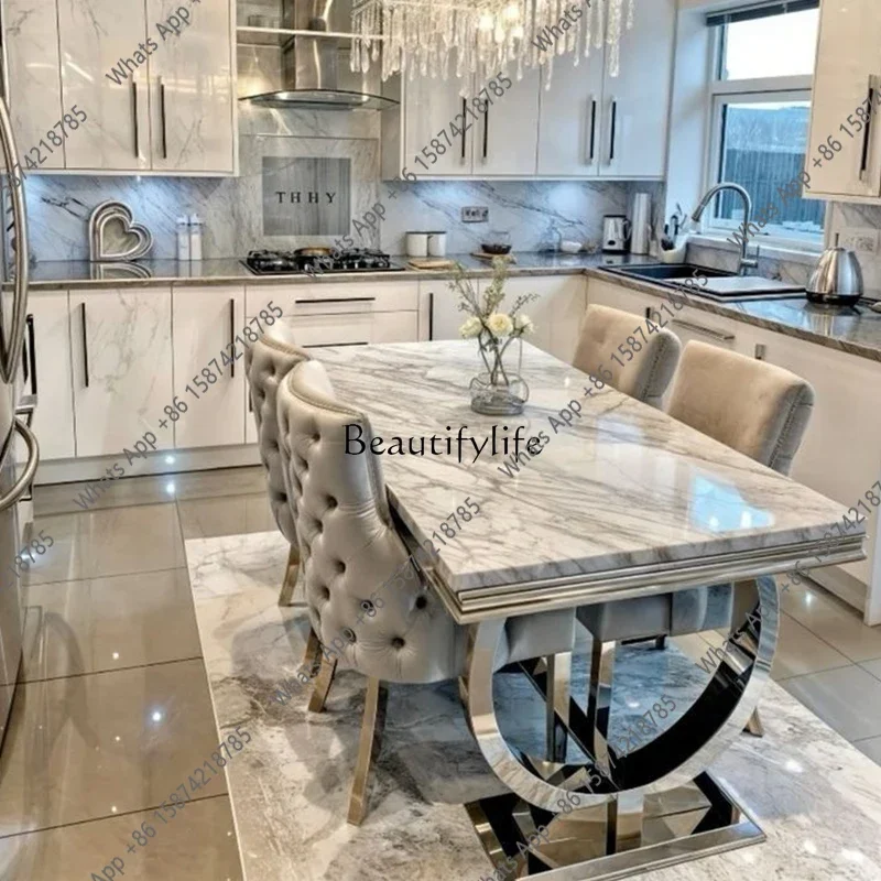 New A Luxury Furniture Dining Room Modern Marble Top Rectangular Dining Table Set 4 Chairs