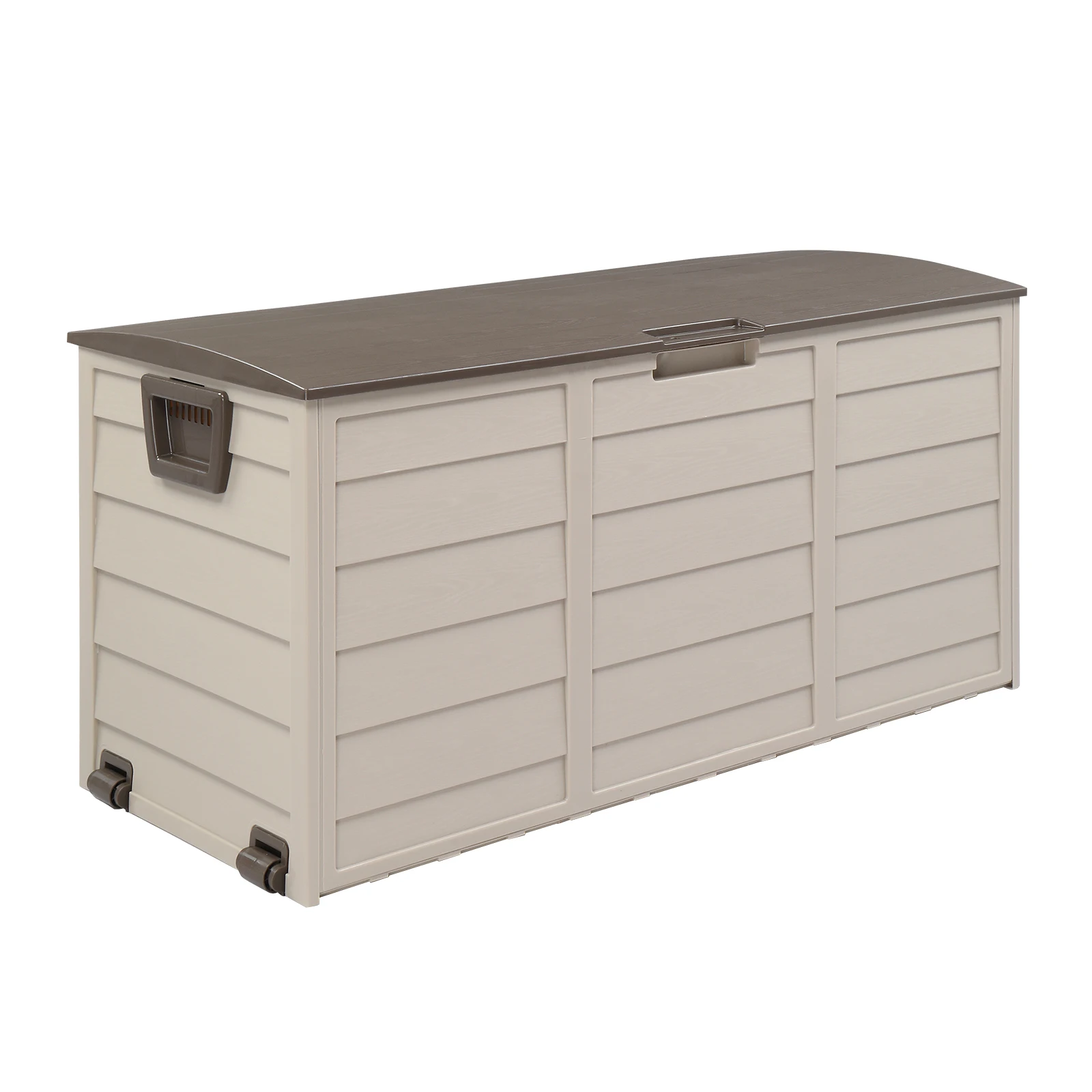 75 Gallon 260L Outdoor Storage Deck Box Lockable Waterproof Plastic Garden Storage Chest Patio Furniture Cushion Toys Pool Tools Storage Bench Brown