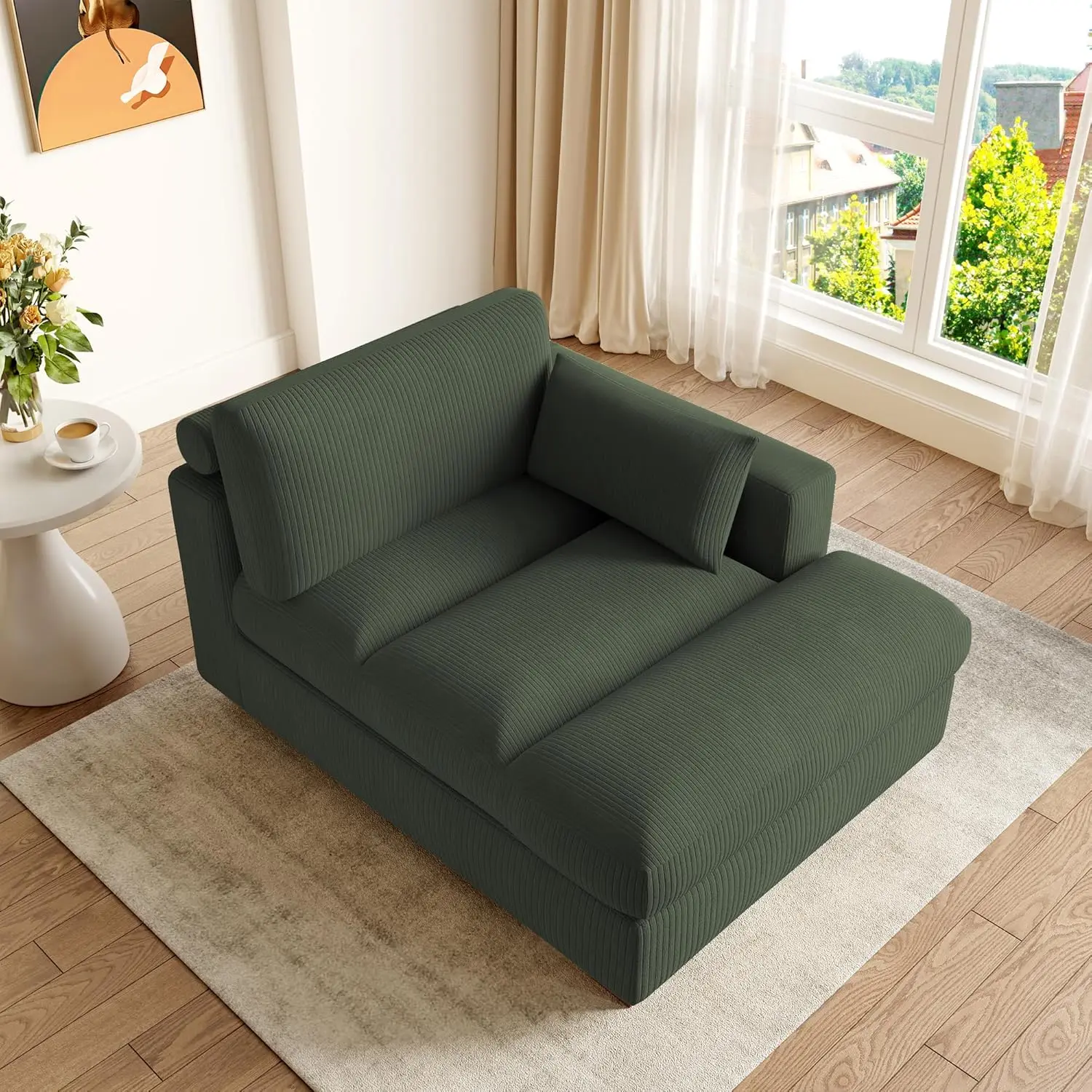 

Chaise Lounge Indoor, Oversized Corduroy Sofa Chair with Left Armrest and Throw Pillows for Bedroom, Living Room