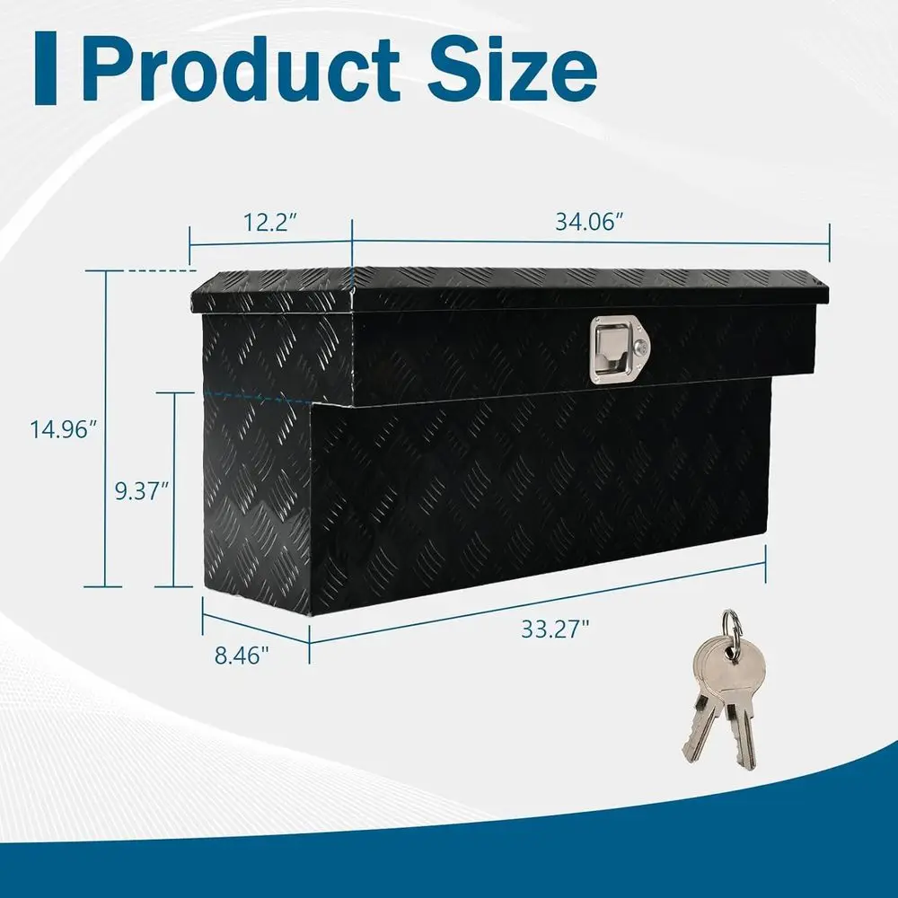 33 Inch Side Mount Truck Toolbox for Pickup Beds, RV Trailers, and Storage with Handle, Lock, and Keys, Black, 5 Bar Tread (33X8