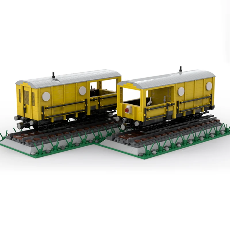 City Car Model MOC Building Bricks Yellow Freight Train Brake Van Modular Technology Children Holiday Gifts Assemble Toys Suit