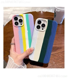 New Color Patchwork Braided liquid Silicone Phone Case For iPhone16 15 14 13Pro 11 12 Pro Max 14Plus 2023 Shockproof Back Cover