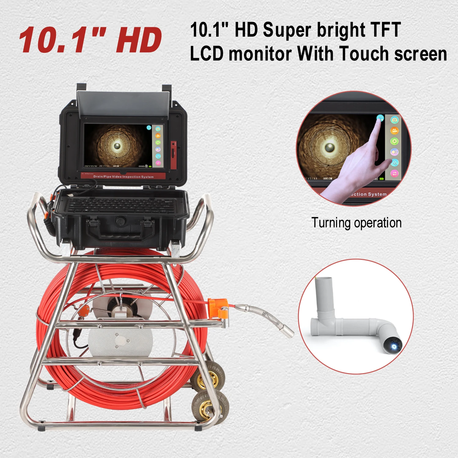 10.1inch 1080P Touch Screen 512Hz Transmitter Self-leveling Sewer Video Camera Meter Counter Inspection Camera Pipe With Locator