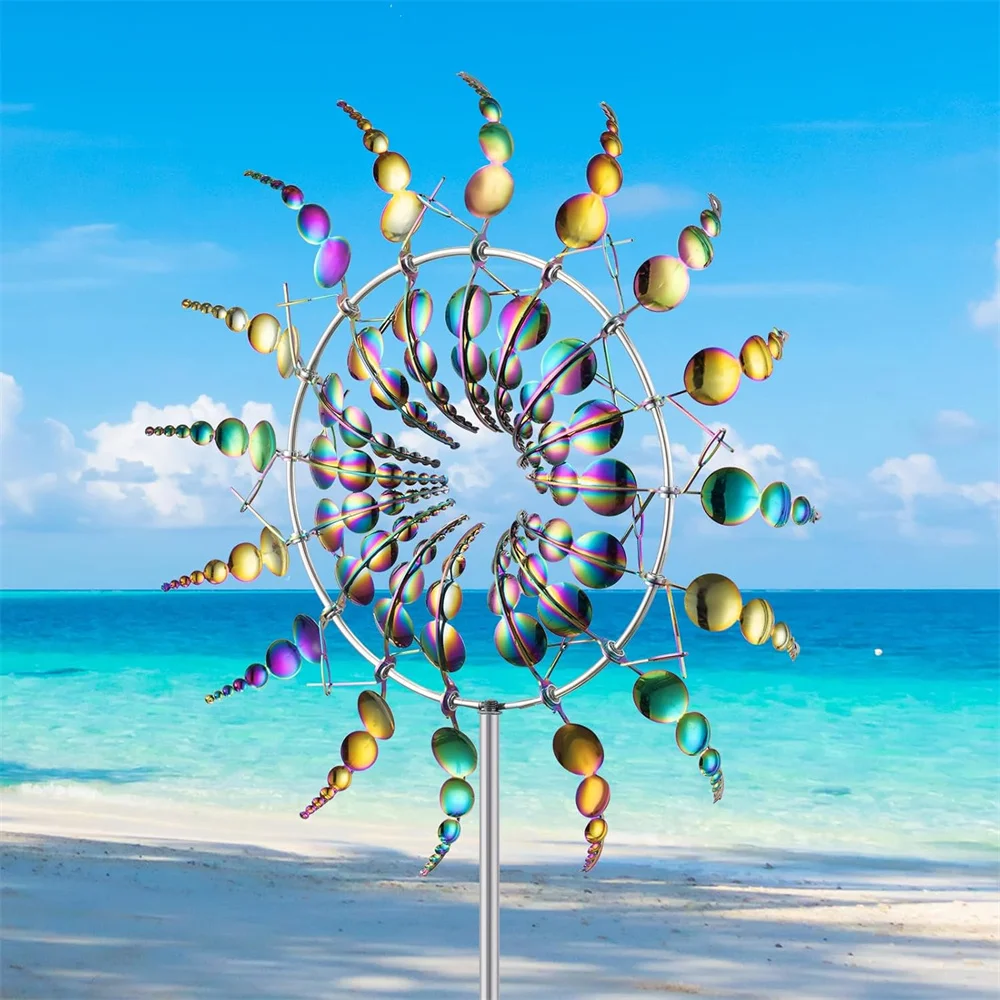 1pc Magical 3D Metal Outdoor Windmill Spinners Unique Metal Kinetic Wind Sculptures  Wind Catchers Lawn Patio Yard Garden Decor