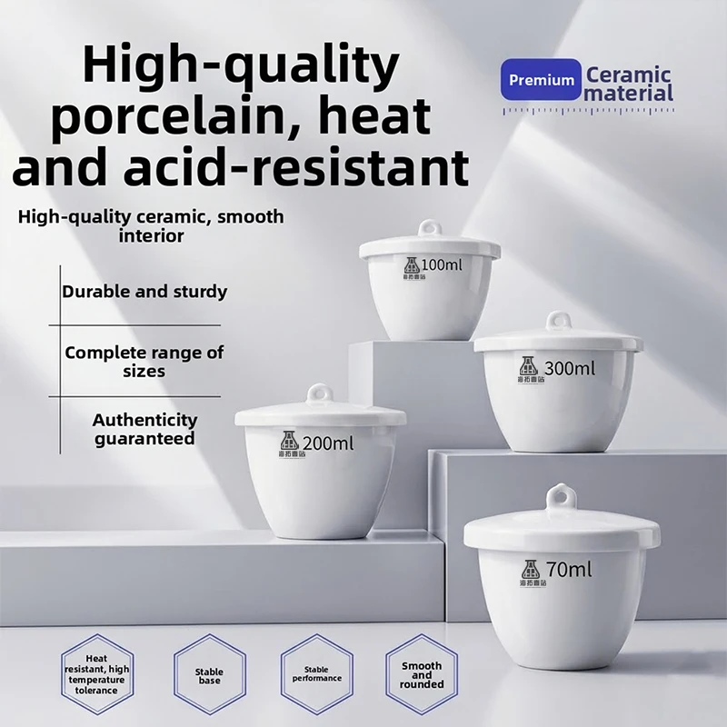 All Size Available 5ml to 300ml Porcelain Crucible Lab 1pcs Ceramic Crucible with Lid for School Laboratory Experiment
