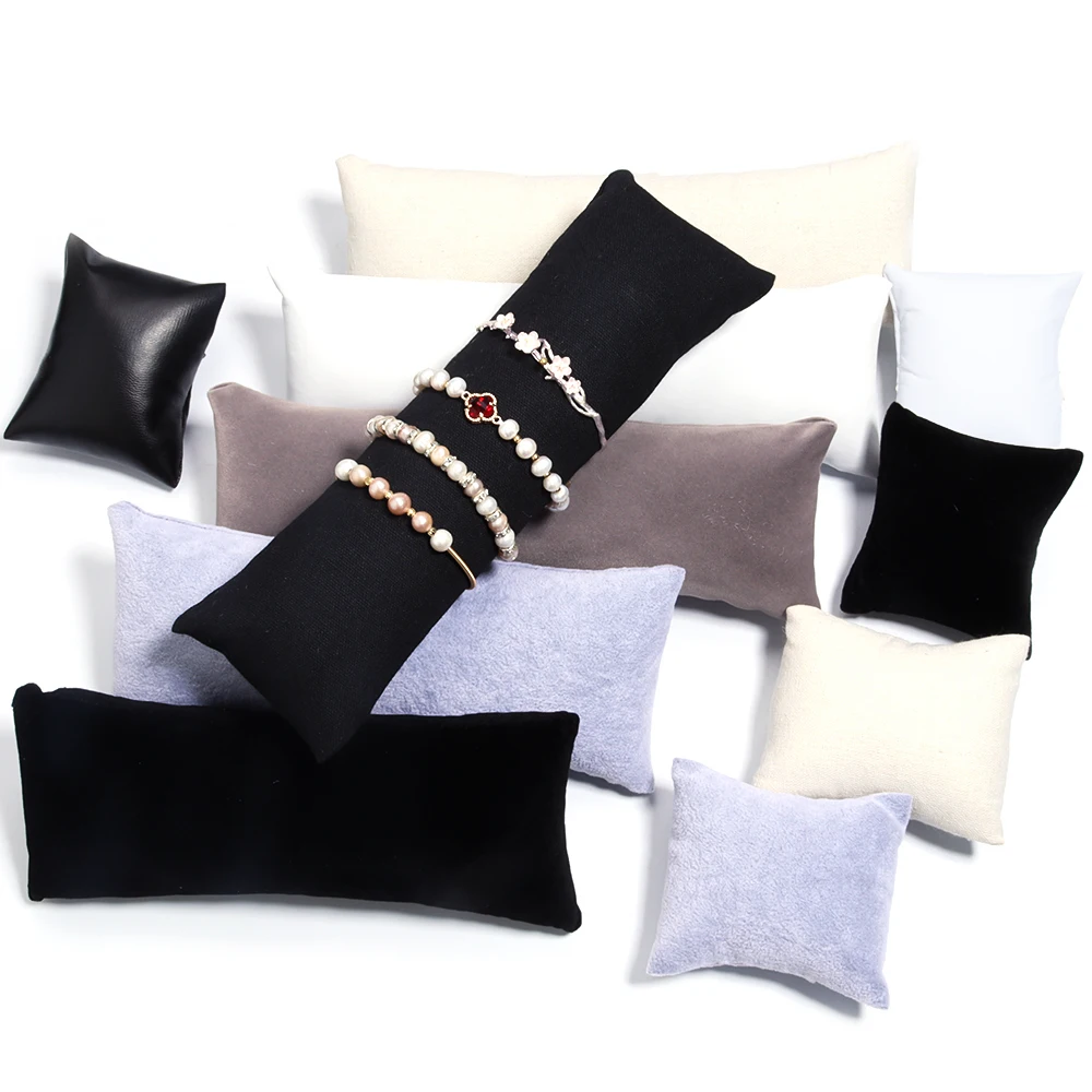 

1Pc Jewelry Pillow Stand Velvet PU Leather Holder Organizer Bracelet Case Bangle Anklet Watch Display Photography Prop Wholesale
