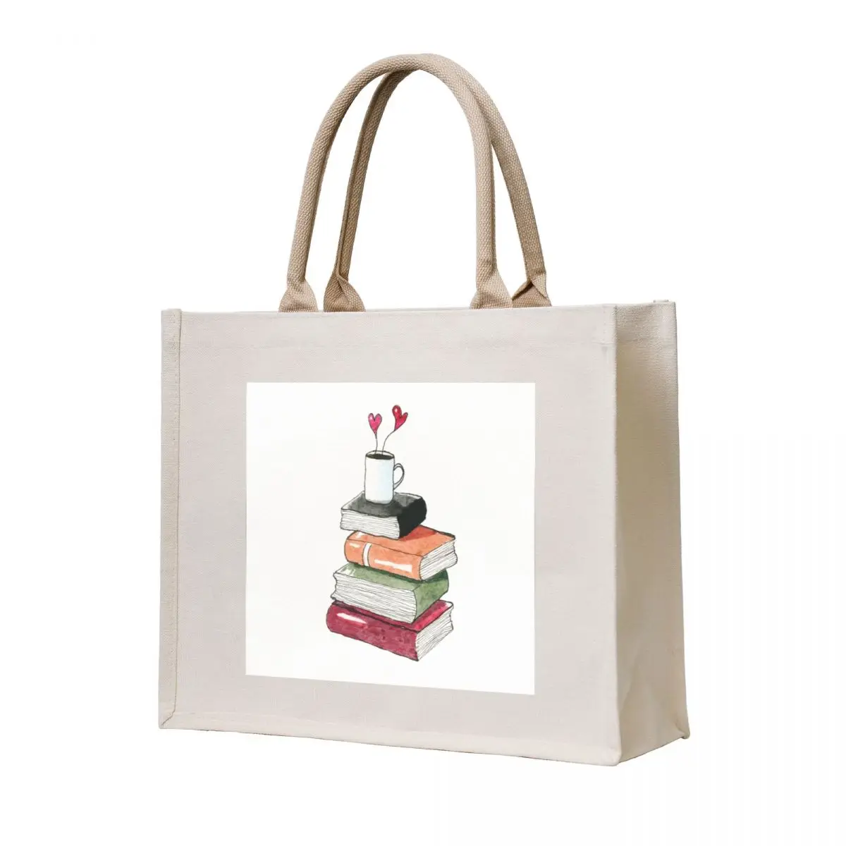 

Books and coffee with hearts Gift for reader gift for coffee lover book lover Tote Bag custom bags