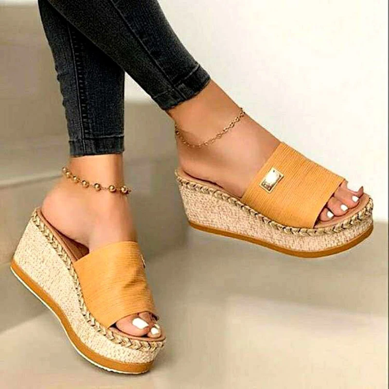 Womens High Heels Sandal Thick Bottom Casual Shoes Ladies Leisure Summer Wedges Sandals Woman Shoes Women Platform Mules Slipper