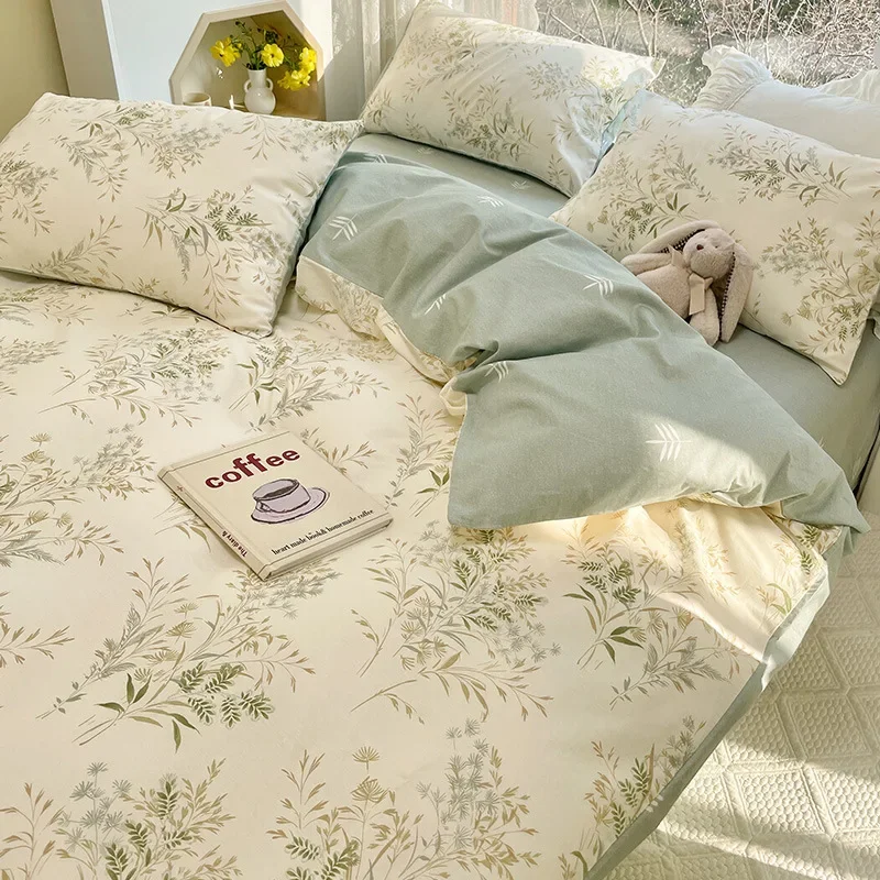 Floral Printed 100% Cotton Duvet Cover Set with Pillowcases Skin Friendly King Size Bedding Set High Quality Cotton Quilt Cover