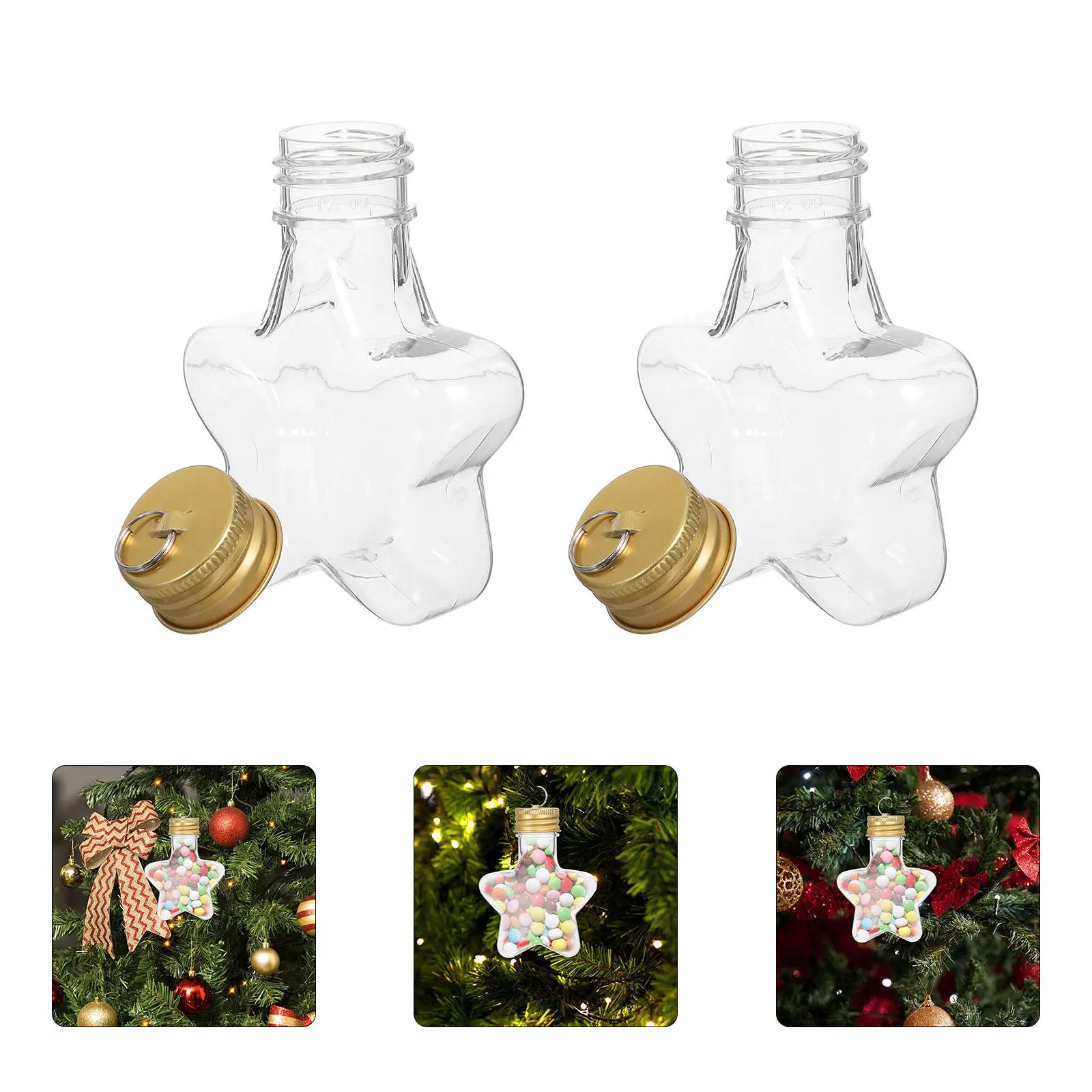 20Pcs Star Shaped Christmas Ornaments 50Ml Fillable Drink Bottles Transparent Plastic Baubles Hanging Decor for Tree Party