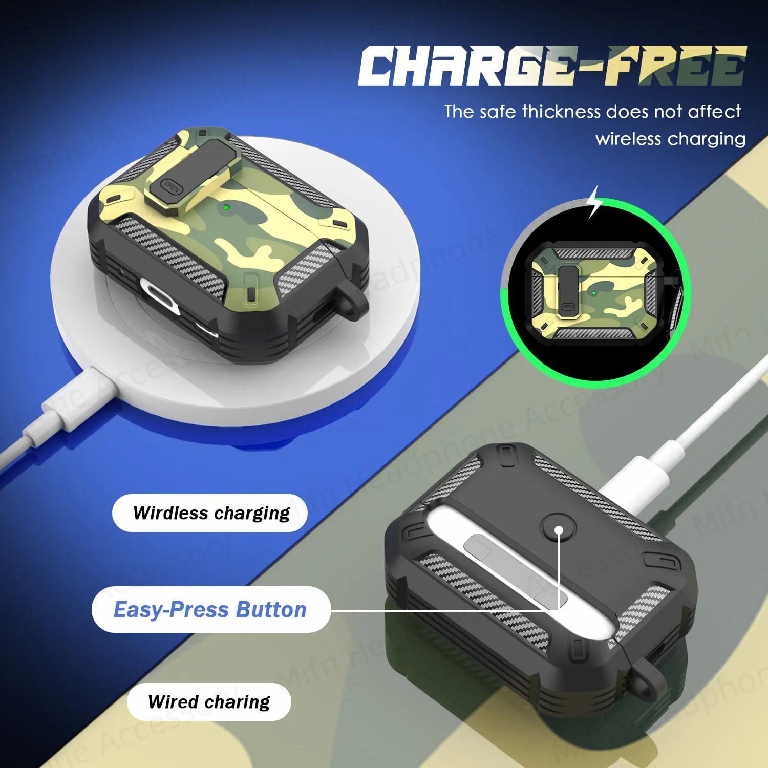 ﻿   Para nuevo 2024 AirPods 4ta generación funda de fibra de carbono con Kit de limpieza funda protectora a prueba de golpes para Airpods 4 ANC funda