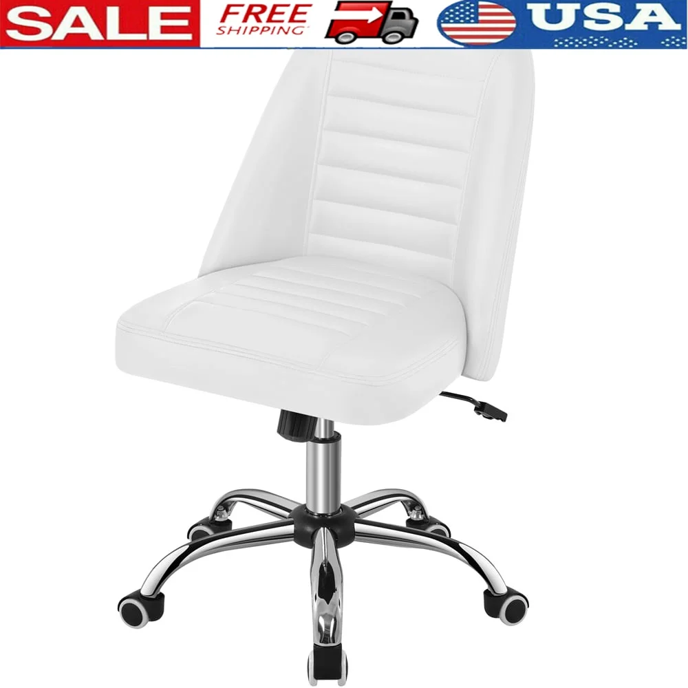 

Modern Adjustable Armless Desk Chair Ergonomic Faux Leather Office Chair with Lumbar Support Home and Study Rooms