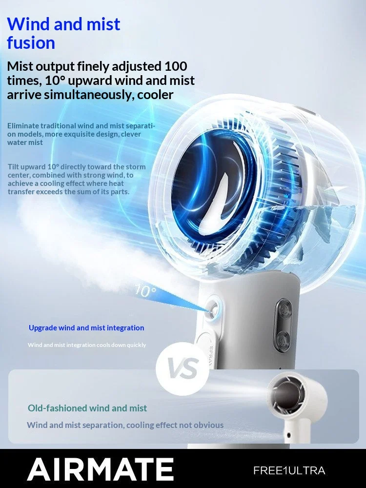 Airmate 2026 New Mute Handheld Spray Fan Portable Mini Cooling Fan Long Battery Life for Desk Outdoor Travel view 2