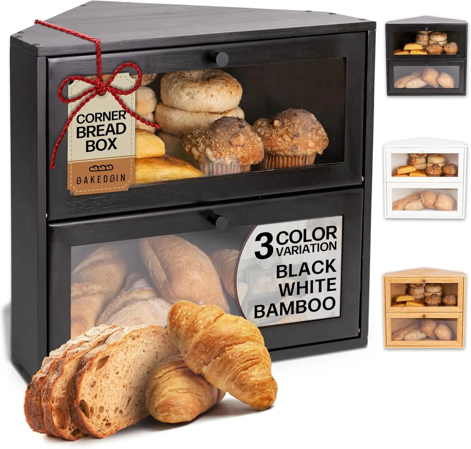 

Corner Bread Box - Airtight Design, Double Layer, Vintage Storage for Kitchen Countertop