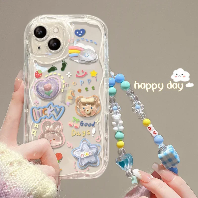 3D Graffiti Cartoon Chain Phone Cases for Samsung Galaxy S24 Ultra A54 A55 A14 A24 A25 A15 A33 A34 A32 A15 A51 A52 A53 A72 Case