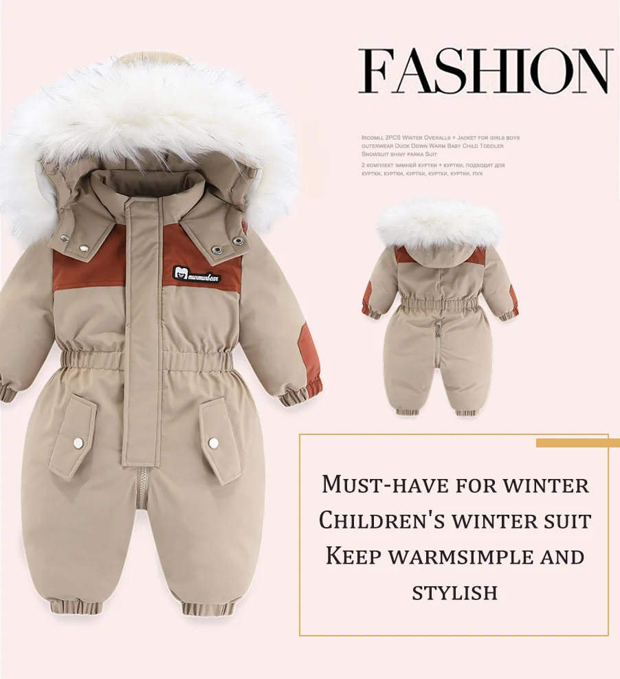 30 Grad Winter Baby Kleidung Overalls Outwear Anzüge Für Kleinkinder Baby Ski Anzug Dicken Baby Overall Wasserdicht Mit Kapuze Für mädchen – Detail 4