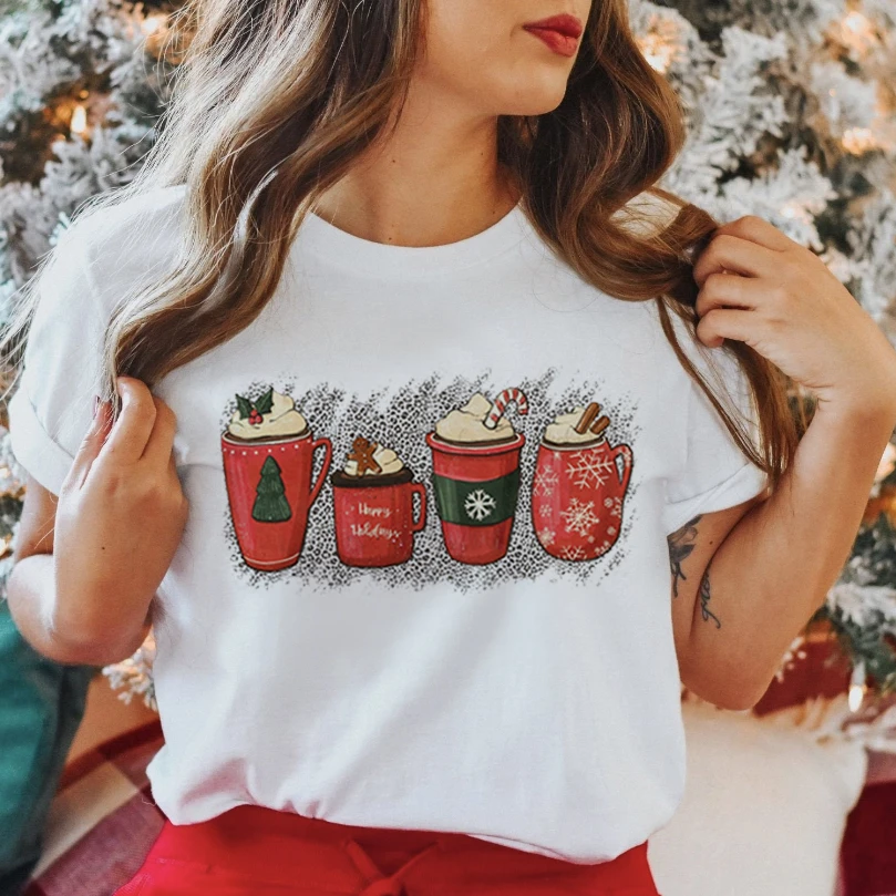 

Women Graphic Retro Kawaii Short Sleeve Happy Time Winter Merry Christmas Clothing Wear Printed Tops Lady Tees T Shirt T-Shirt