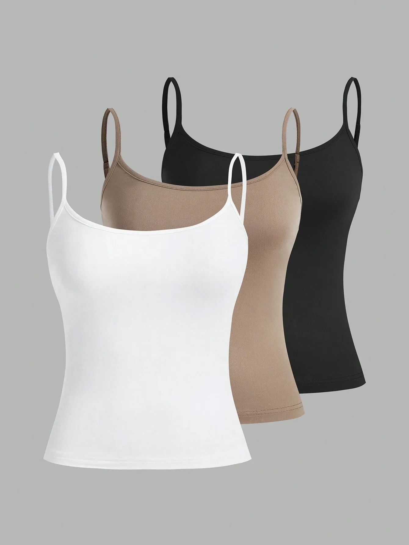 

3-Pack Women's Slim Fit Camisole Tank Tops, Casual Summer Wear in White, Beige & Black