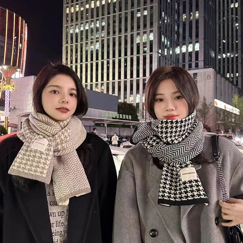 

Корейский клетчатый двусторонний шарф, классический универсальный вязаный шарф для пар, теплый и удобный зимний теплый женский шарф для шеи