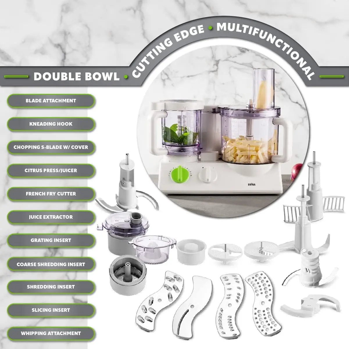 Procesador de alimentos multifuncional 12 en 1 |   Sistema de cocina con tecnología de control dual, picadora, licuadora, extractor de jugo, cítricos